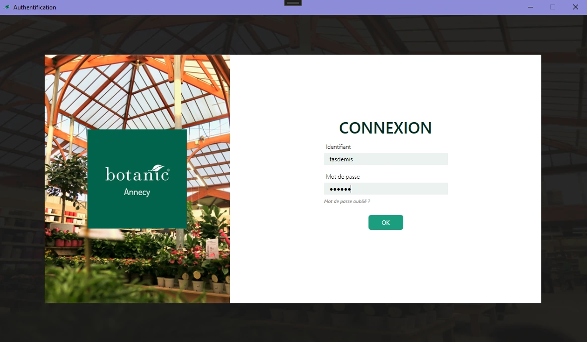 Page connexion Botanic